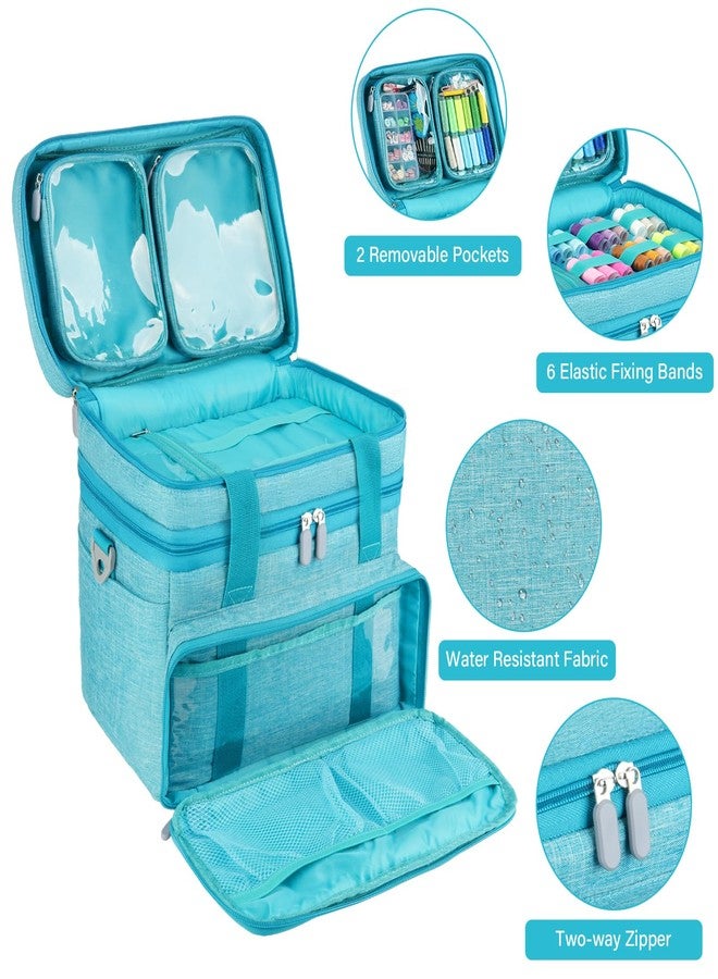MRINCA Sewing Accessories Organizer Case with Shoulder Strap,Double Layer Sewing Storage Bag with 2 Detachable Pouches for Sewing Accessories and Supplies,Large Travel Sewing Box for Sewing kit Tools,Blue - Image 3