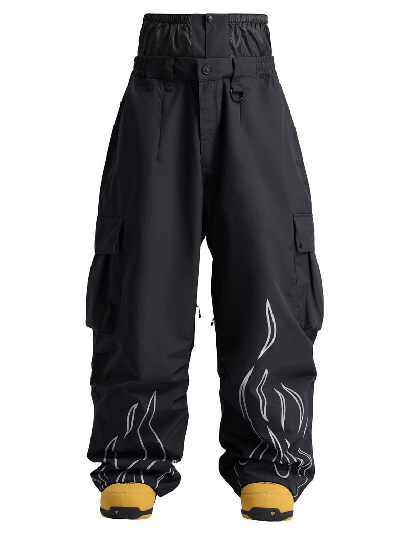GSOU SNOW Men Baggy Snowboard Pants Women Snow Pants Waterproof Cargo Snowboarding Ski Pants with Reflective Flame Graphic Black - Image 1