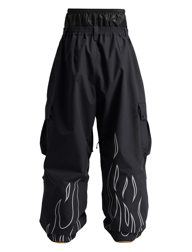 GSOU SNOW Men Baggy Snowboard Pants Women Snow Pants Waterproof Cargo Snowboarding Ski Pants with Reflective Flame Graphic Black - Image 4