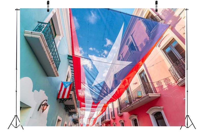 BELECO 7x5ft Fabric Puerto Rico Backdrop National Flag Above The San Juan Street Background Puerto Rico Party Decorations Patriotic Banner Photoshoot Booth Studio Props - Image 4