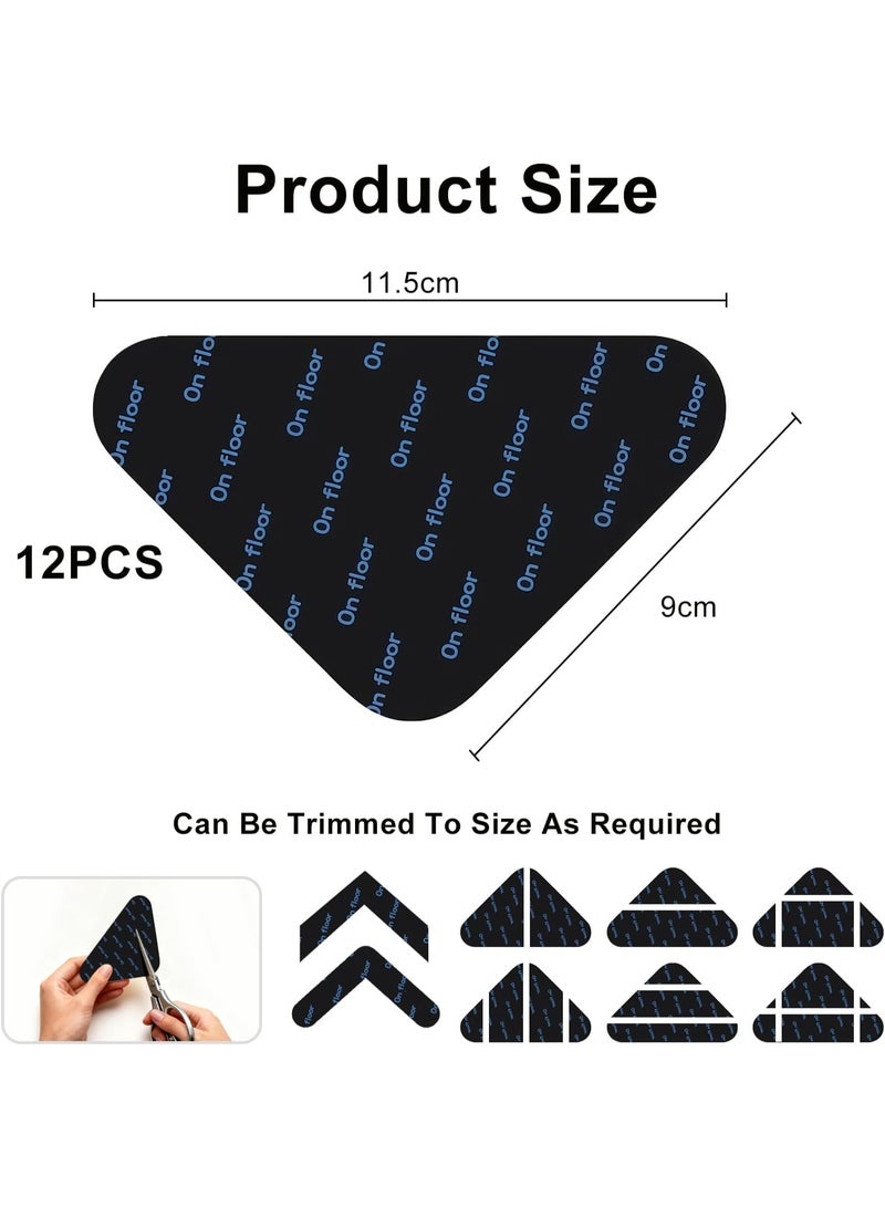 12PCS Rug Gripper Tape for Hardwood Floors – Strong Triangle Carpet Corner & Edge Holders, No-Drill Rug Stickers to Prevent Sliding, Curling & Movement, Ultra-Thin Hidden Reusable Rug Tape for Wood, Tile, Marble & Concrete Floors, Customizable Size - Image 2