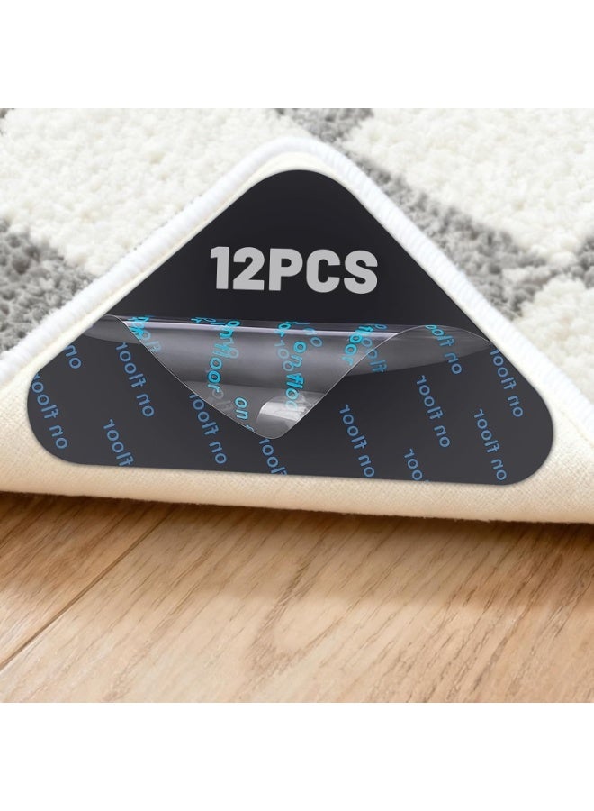 12PCS Rug Gripper Tape for Hardwood Floors – Strong Triangle Carpet Corner & Edge Holders, No-Drill Rug Stickers to Prevent Sliding, Curling & Movement, Ultra-Thin Hidden Reusable Rug Tape for Wood, Tile, Marble & Concrete Floors, Customizable Size - Image 1