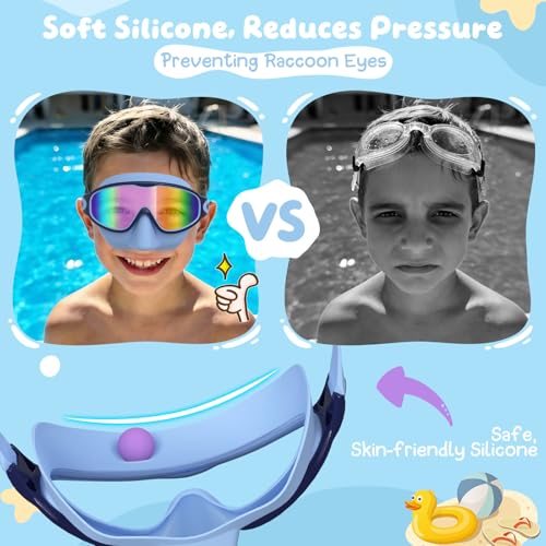 VegoVia 2 Pack Kids Swim Goggles with Nose Cover, Anti-Fog UV Protection Swimming Goggles for Girl and Boy Youth 3-15,Wide View - Image 3
