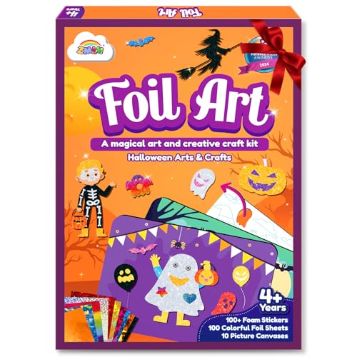 ZMLM Halloween Crafts Games for Kids Fun Halloween Foil Art Mess Free Activity Gifts for Ages 4 5 6 7 8 9 10 11 12 Girls Boys Creative Arts and Crafts Kits Toys for Kids - Image 1