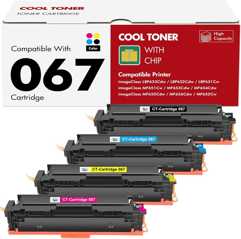 كول تونر مجموعة خرطوشة حبر 067 067H MF654Cdw MF656Cdw بديلة متوافقة مع Canon Color ImageCLASS MF654Cdw MF653Cdw LBP632Cdw LBP633Cdw عبوة 4 عالية الإنتاجية (أسود سماوي أصفر أرجواني) - Image 1