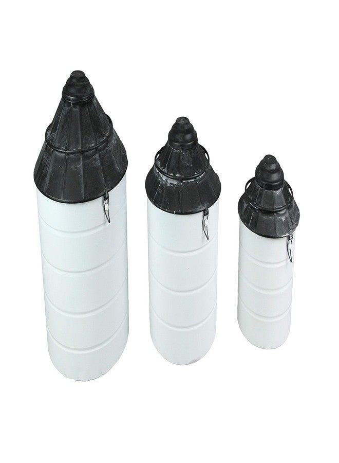 Things2Die4 Set of 3 Black and White Vintage Farmhouse Tin Silo Canisters, One Size - Image 1