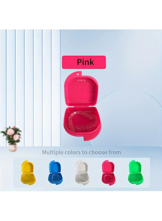 Pink Portable Retainer Case Compact Denture Storage Box With Ventilated Hinged Lid - Image 1