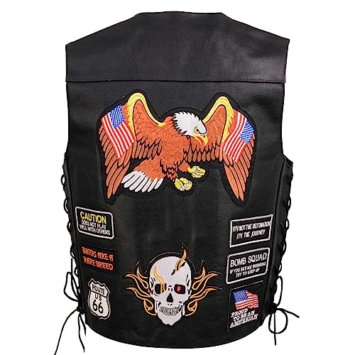 EVENT LEATHER Mens Genuine Motorcycle Leather Patched Biker Vest w6 Pockets and 23 Patches wConceal Carry ELM3920 Medium - Image 1