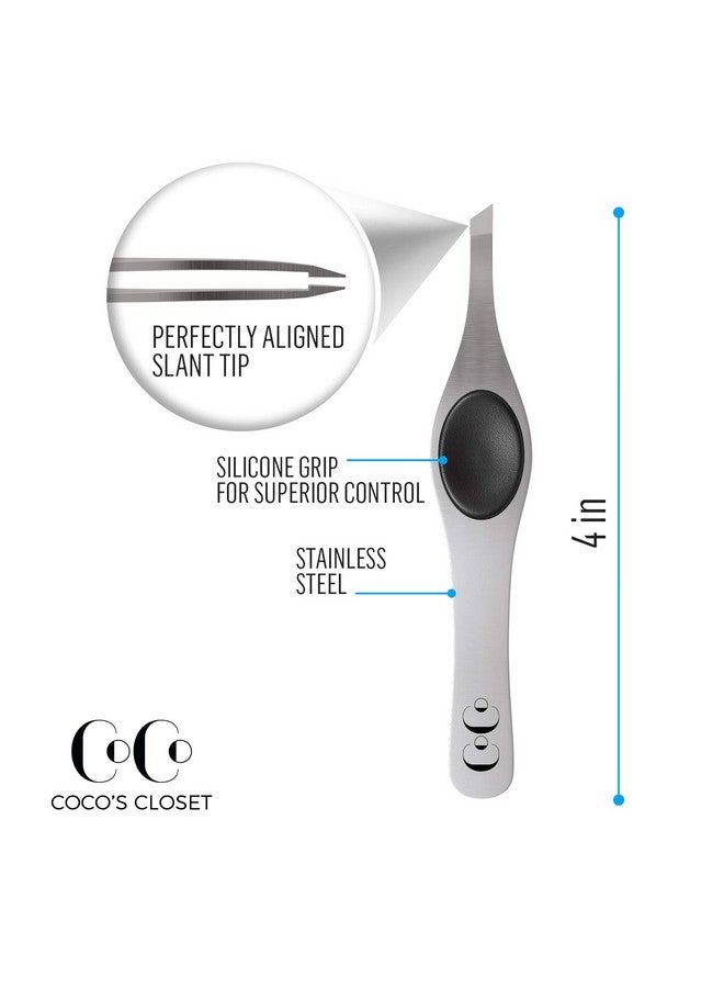 Coco's Closet Precision Tweezers For Women Facial Hair - Stainless Steel Tweezers For Women And Men - Ideal For Eyebrow Shaping And Hair Removal - Slanted Tips, Durable And Ergonomic Grip Design - Image 2