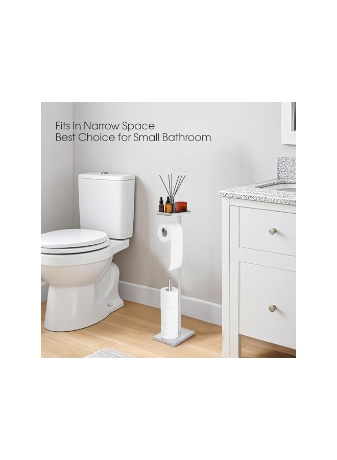 S-TOP Toilet Paper Holder, Free Standing Toilet Roll Holder for 3-4 Rolls with Heavy Base, Tissue Paper Roll Dispenser Storage for Bathroom (Silver-B) - Image 3
