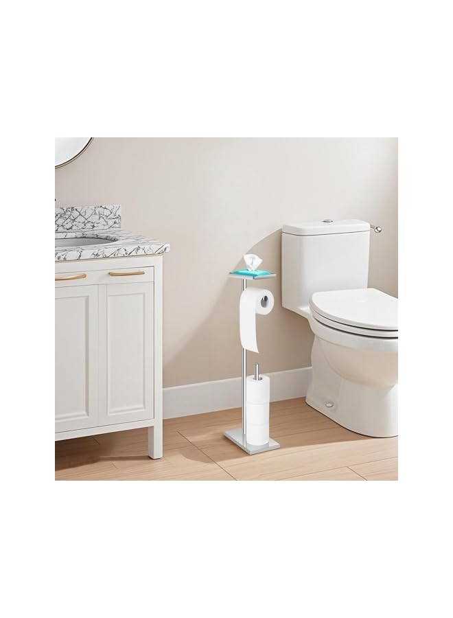 S-TOP Toilet Paper Holder, Free Standing Toilet Roll Holder for 3-4 Rolls with Heavy Base, Tissue Paper Roll Dispenser Storage for Bathroom (Silver-B) - Image 5
