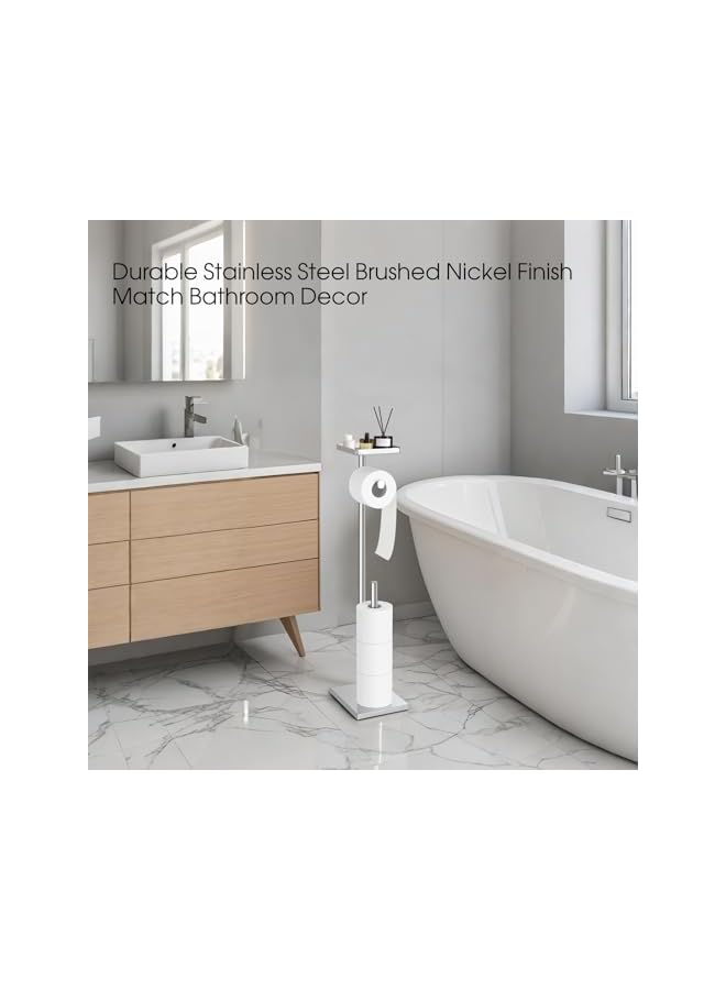 S-TOP Toilet Paper Holder, Free Standing Toilet Roll Holder for 3-4 Rolls with Heavy Base, Tissue Paper Roll Dispenser Storage for Bathroom (Silver-B) - Image 4