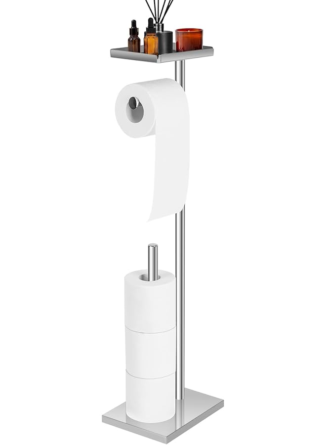 S-TOP Toilet Paper Holder, Free Standing Toilet Roll Holder for 3-4 Rolls with Heavy Base, Tissue Paper Roll Dispenser Storage for Bathroom (Silver-B) - Image 1