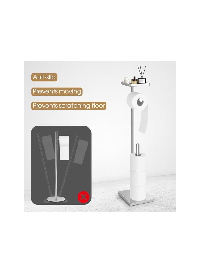 S-TOP Toilet Paper Holder, Free Standing Toilet Roll Holder for 3-4 Rolls with Heavy Base, Tissue Paper Roll Dispenser Storage for Bathroom (Silver-B) - Image 2
