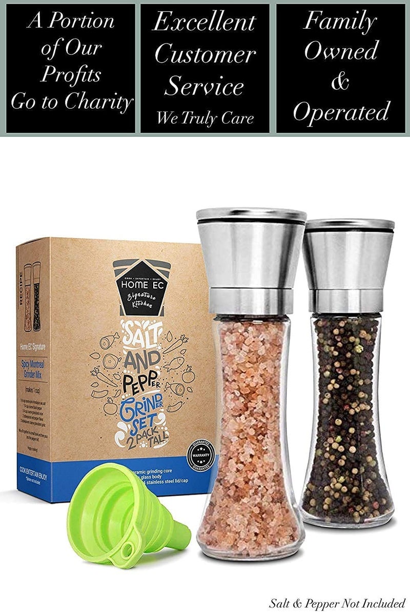 AMULAKH Premium Stainless Steel Salt and Pepper Grinder Set of 2 Adjustable Ceramic Sea Salt Grinder Pepper Grinder Tall Glass Salt and Pepper Shakers Pepper Mill - Image 5