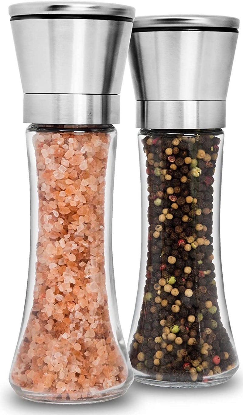 AMULAKH Premium Stainless Steel Salt and Pepper Grinder Set of 2 Adjustable Ceramic Sea Salt Grinder Pepper Grinder Tall Glass Salt and Pepper Shakers Pepper Mill - Image 2