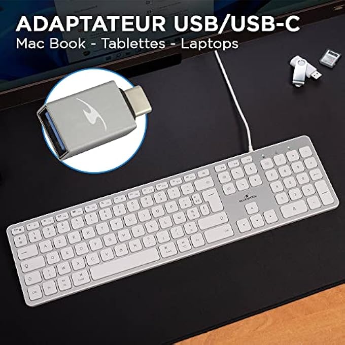 rayihni FRENCH AZERTY WIRED KEYBOARD FOR MAC - CONCAVE AND SILENT KEYS, 13 MULTIMEDIA SHORTCUTS, USB/USB-C ADAPTER - Image 3