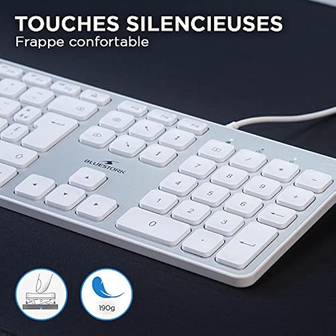 rayihni FRENCH AZERTY WIRED KEYBOARD FOR MAC - CONCAVE AND SILENT KEYS, 13 MULTIMEDIA SHORTCUTS, USB/USB-C ADAPTER - Image 2