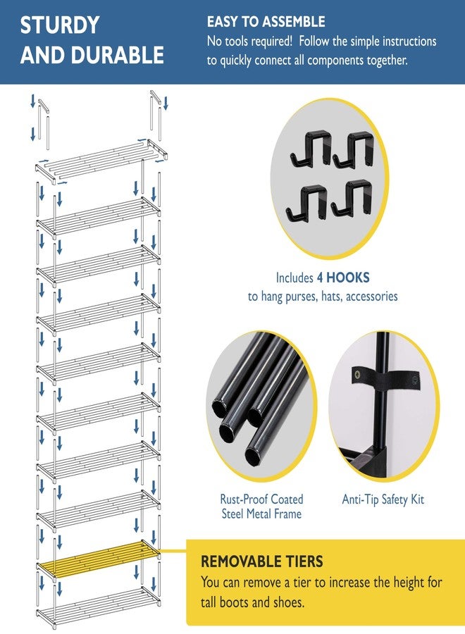 Sundaze Shoe Rack - 10 Tier Metal Shoe Rack for Front Door Entrance, Sturdy Tall Shoe Organizer for Closet, Bedroom, Entryway, Garage, Black Metal Shoe Shelf, Holds Up to 50 Pairs - Image 4