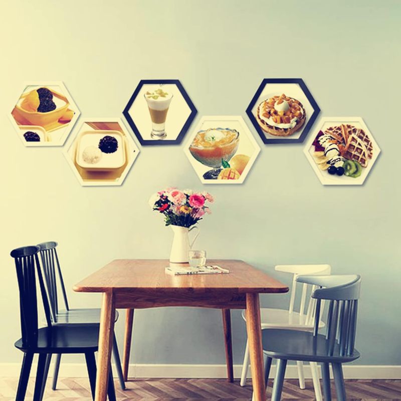 Hexagon Shaped Photo Frame: 8 Inch Black, Light Durable Wood Acrylic Mdf Material - Easy Install Peg Included, Wall Hanging Picture Frame for Home Office Hotels Galleries Gift Giving - Image 5