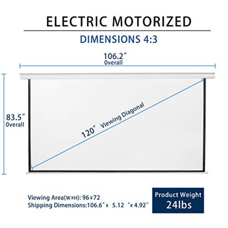 120 Inch Motorized Projector Screen w/Wireless Remote, White, 4:3 Ceiling or Wall Mount, 1.2 Gain, Electric Automatic Retractable, Outdoor Indoor Movies - Image 2