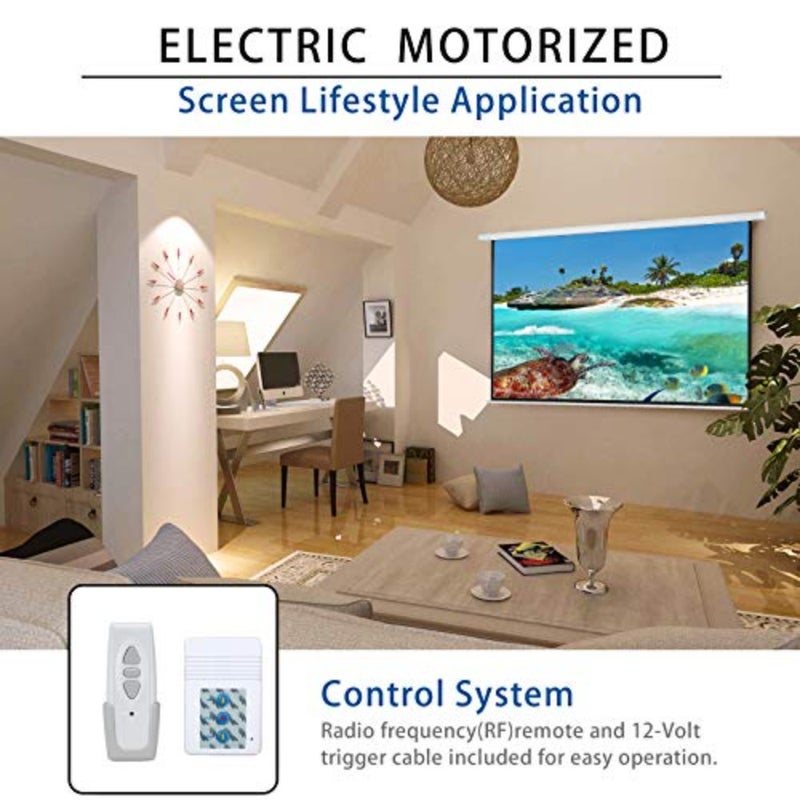 120 Inch Motorized Projector Screen w/Wireless Remote, White, 4:3 Ceiling or Wall Mount, 1.2 Gain, Electric Automatic Retractable, Outdoor Indoor Movies - Image 3