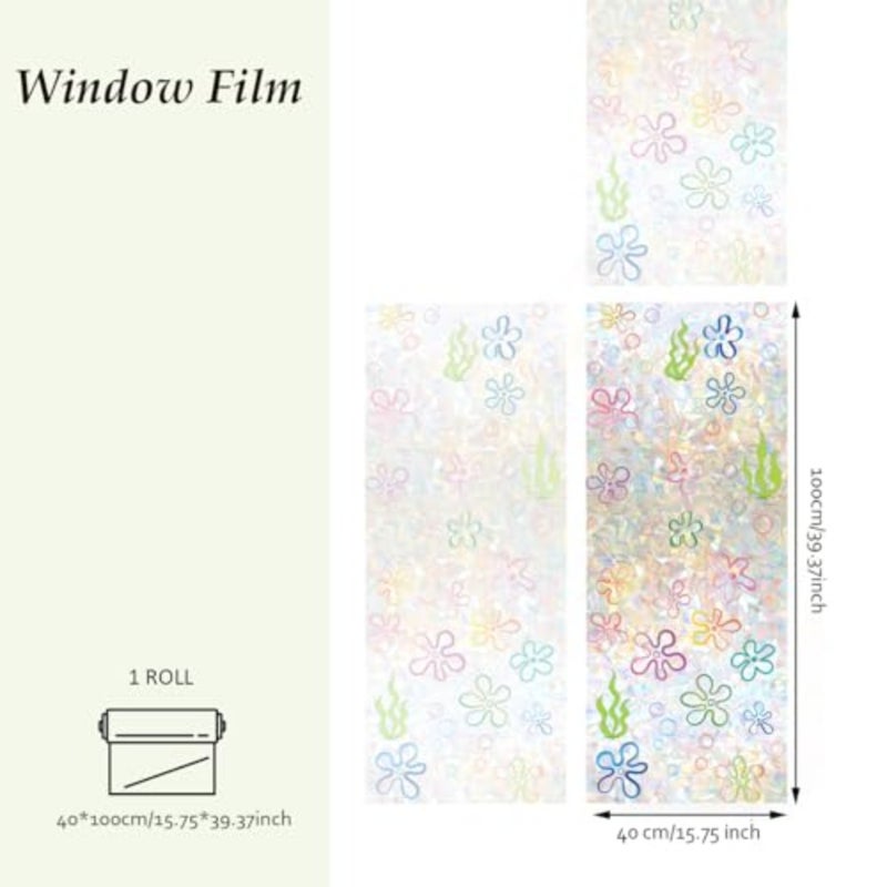 Window Privacy Film Rainbow Flower Bubbles Window Clings 3D Decorative Vinyl Stained Glass Under the Sea Ocean Seaweed Decals Static Sticker Non-Adhesive, 15.75 x 40 inches - Image 5