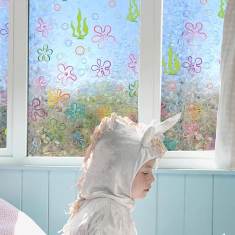 Window Privacy Film Rainbow Flower Bubbles Window Clings 3D Decorative Vinyl Stained Glass Under the Sea Ocean Seaweed Decals Static Sticker Non-Adhesive, 15.75 x 40 inches - Image 2