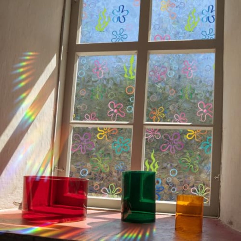 Window Privacy Film Rainbow Flower Bubbles Window Clings 3D Decorative Vinyl Stained Glass Under the Sea Ocean Seaweed Decals Static Sticker Non-Adhesive, 15.75 x 40 inches - Image 3