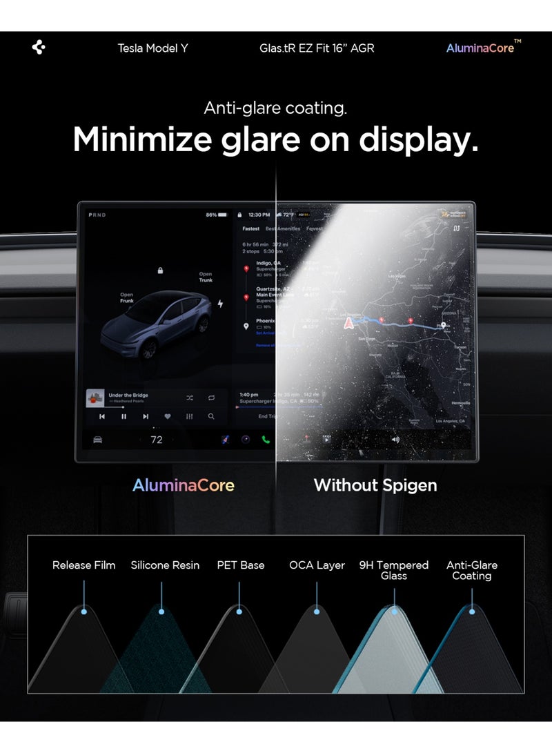 Spigen GLAStR EZ Fit for Tesla Model 3 (2026 / 2025 / 2024) Highland and Model Y (2026 / 2025) Juniper Dashboard 16 inch Touch Screen Protector Tempered Glass - Matte Anti Fingerprint / Anti Glare - Image 5
