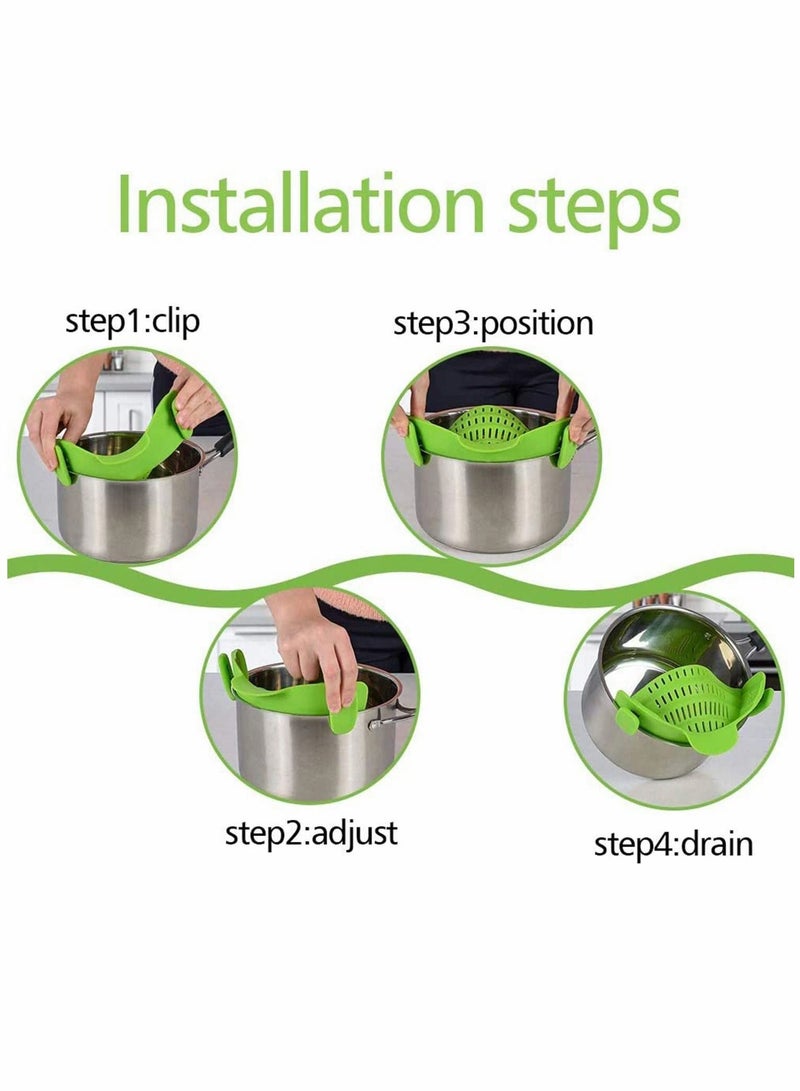 SYOSI Snap N Strain Strainer, Clip On Silicone Colander, Fits all Pots and Bowls - Lime Green - Image 2