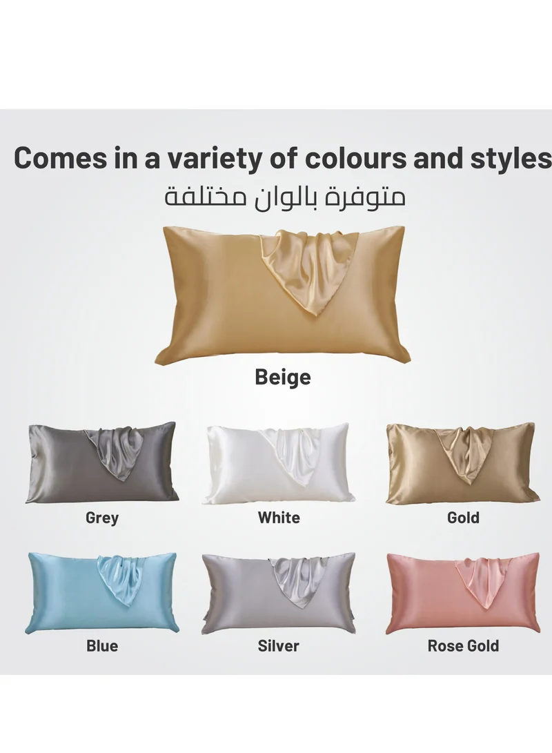 Donetella Satin Pillowcases 2-Pcs Soft And Silky Pillow Cover For Hair And Skin Care With Envelope Closure (Without Pillow Insert),Beige