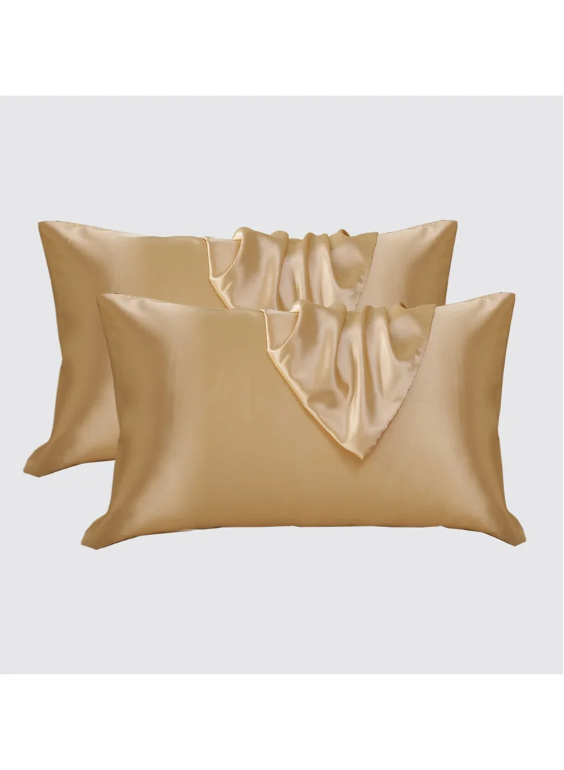 Donetella Satin Pillowcases 2-Pcs Soft And Silky Pillow Cover For Hair And Skin Care With Envelope Closure (Without Pillow Insert),Beige