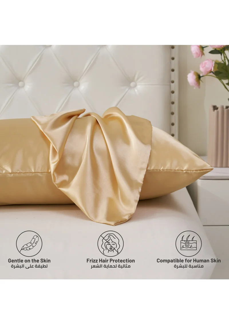 Donetella Satin Pillowcases 2-Pcs Soft And Silky Pillow Cover For Hair And Skin Care With Envelope Closure (Without Pillow Insert),Beige