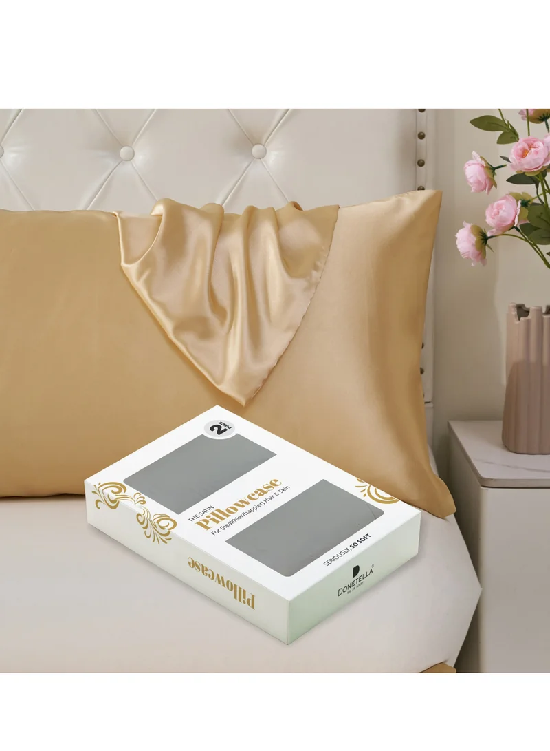 Donetella Satin Pillowcases 2-Pcs Soft And Silky Pillow Cover For Hair And Skin Care With Envelope Closure (Without Pillow Insert),Beige