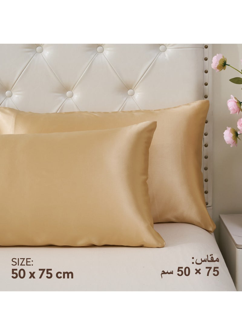 Donetella Satin Pillowcases 2-Pcs Soft And Silky Pillow Cover For Hair And Skin Care With Envelope Closure (Without Pillow Insert),Beige  - Image 3