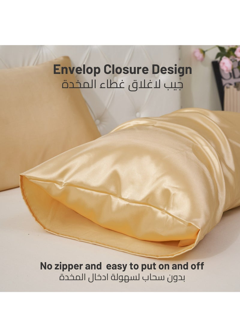 Donetella Satin Pillowcases 2-Pcs Soft And Silky Pillow Cover For Hair And Skin Care With Envelope Closure (Without Pillow Insert),Beige  - Image 5