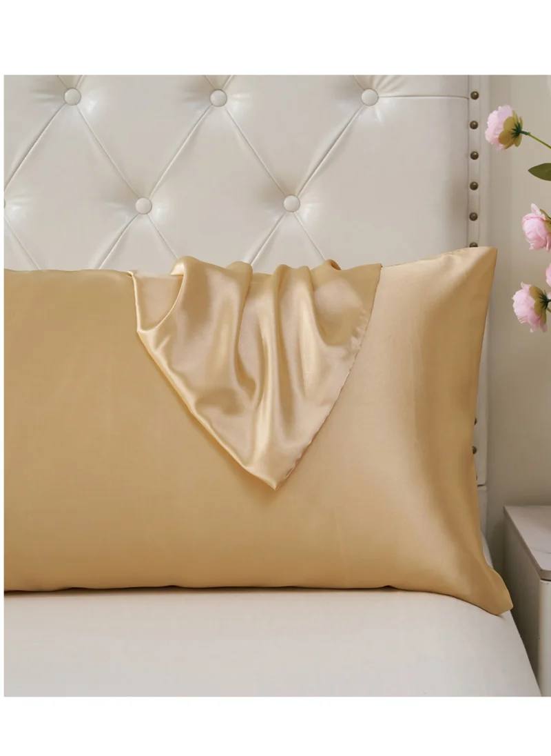 Donetella Satin Pillowcases 2-Pcs Soft And Silky Pillow Cover For Hair And Skin Care With Envelope Closure (Without Pillow Insert),Beige