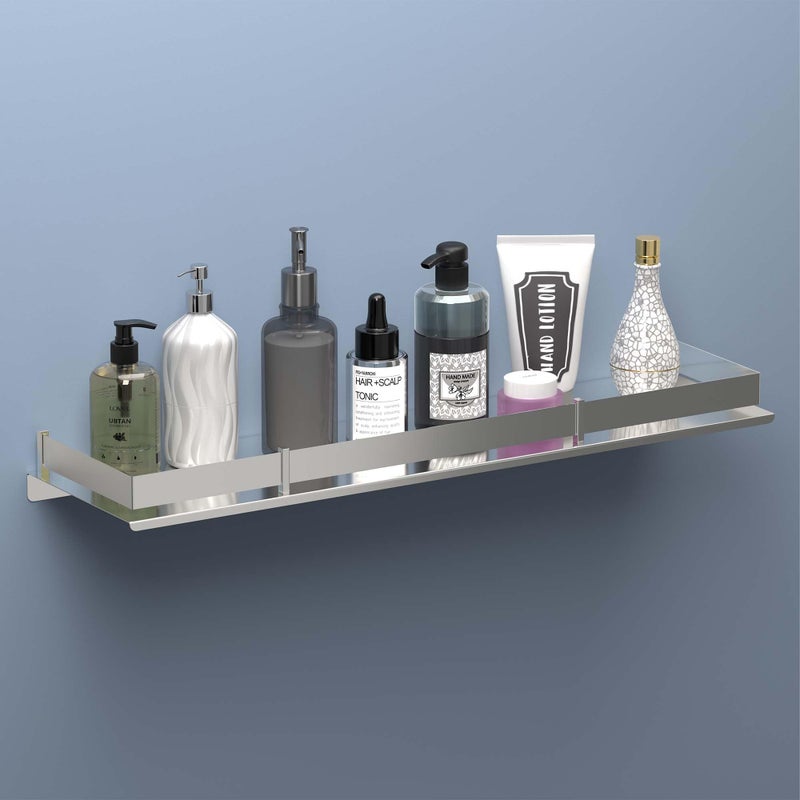 Kuber Industries Kuber Industries 5x18 Inch Stainless Steel Multipurpose Shelf for Bathroom Organizer | Bathroom Stand for Wall | Toilet/Bathroom Self Rack for Soap & Shampoo | Silver - Chrome Finish - Image 1