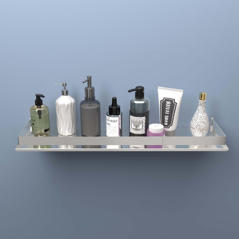 Kuber Industries Kuber Industries 5x18 Inch Stainless Steel Multipurpose Shelf for Bathroom Organizer | Bathroom Stand for Wall | Toilet/Bathroom Self Rack for Soap & Shampoo | Silver - Chrome Finish - Image 2