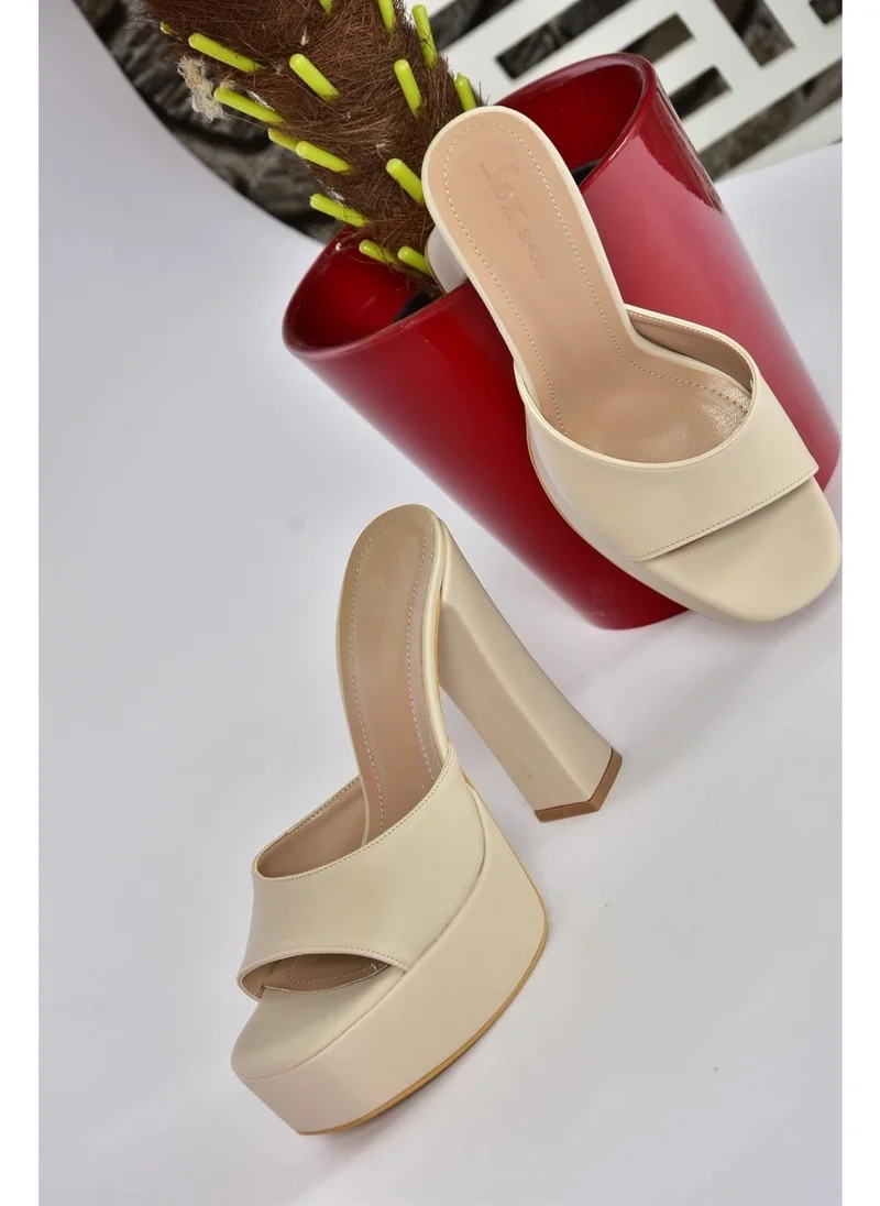Fox Shoes P404560604 Beige Fabric Platform Heeled Women's Slippers