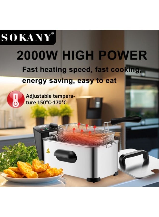Sokany Deep Fryer, made of heat-insulating stainless steel, 3.5L, 2000W, powerful and fast heating, SK-10075 - Image 2