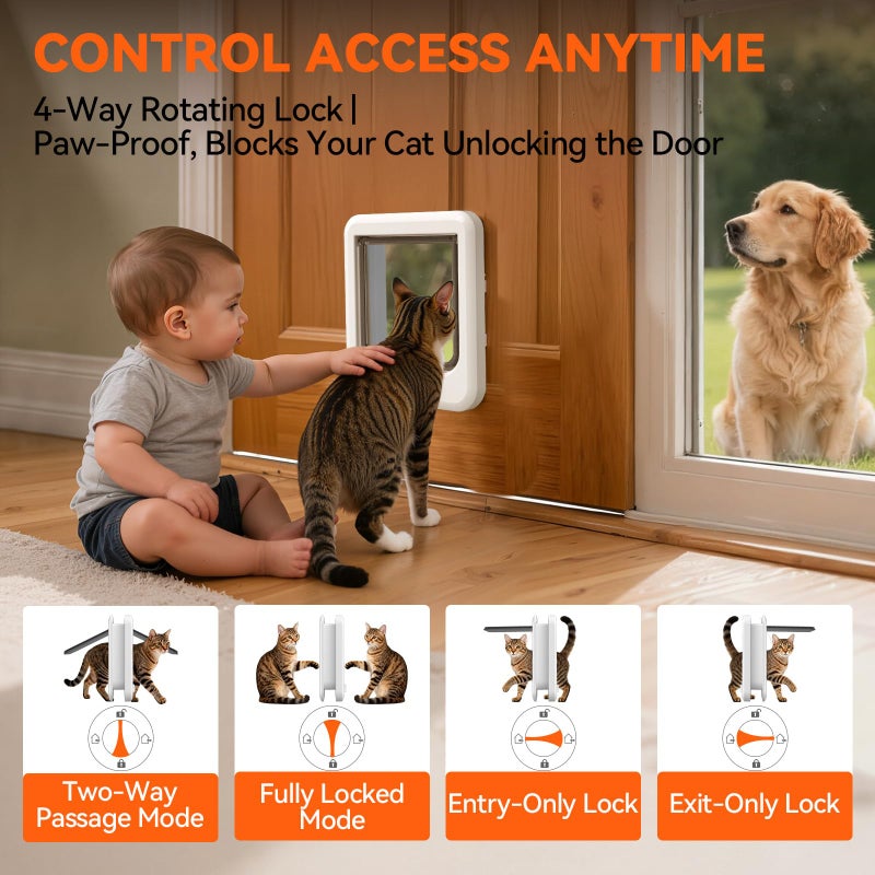 LIBBEPET Cat Door Interior Door, Push & Turn 4-Way Lock Indoor Cat Doors, Reinforced ABS Frame Pet Doors for Cats Up to 18 lbs, Easy DIY Installation for Interior and Exterior Doors, Lagre - Image 2