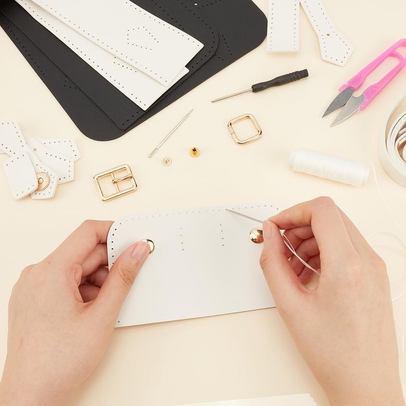 klarako DIY Crossbody Bag Making Kits, PU Leather Shoulder Bag Sewing Set with Instruction Handmade Satchel Handbag Making Kit Purse Sewing Kit for Women Handicraft Gift, 9.8x3.5x6.7 Inch(Black+White) - Image 3