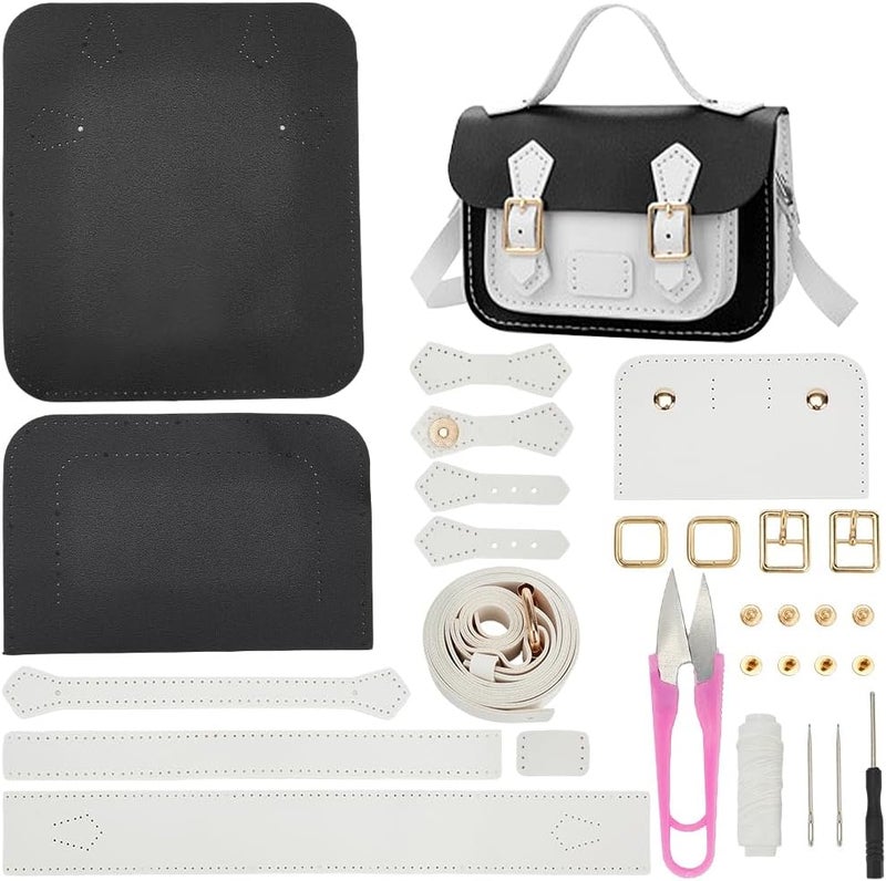 klarako DIY Crossbody Bag Making Kits, PU Leather Shoulder Bag Sewing Set with Instruction Handmade Satchel Handbag Making Kit Purse Sewing Kit for Women Handicraft Gift, 9.8x3.5x6.7 Inch(Black+White) - Image 1