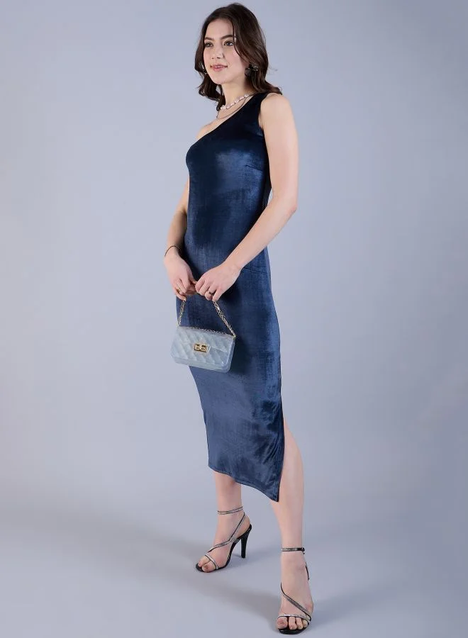Freehand Women Flared Party Wear Solid One Shoulder Dress