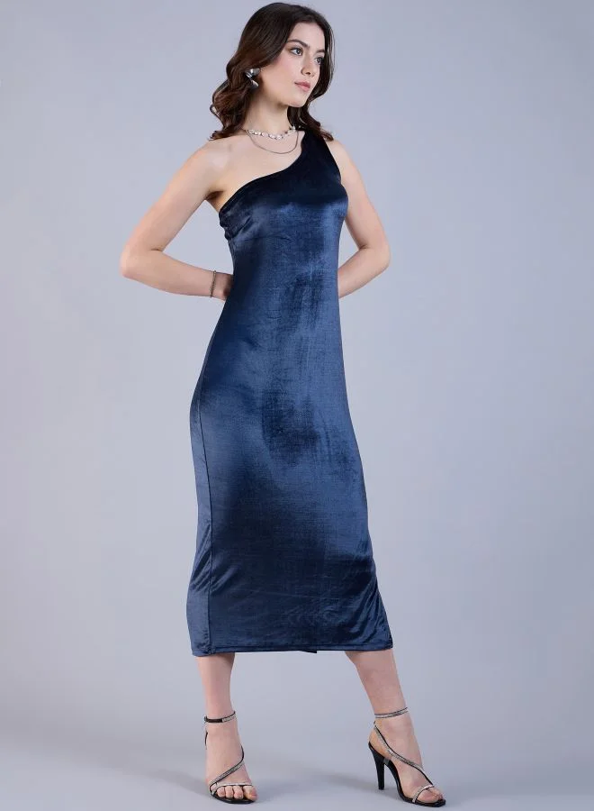 Freehand Women Flared Party Wear Solid One Shoulder Dress