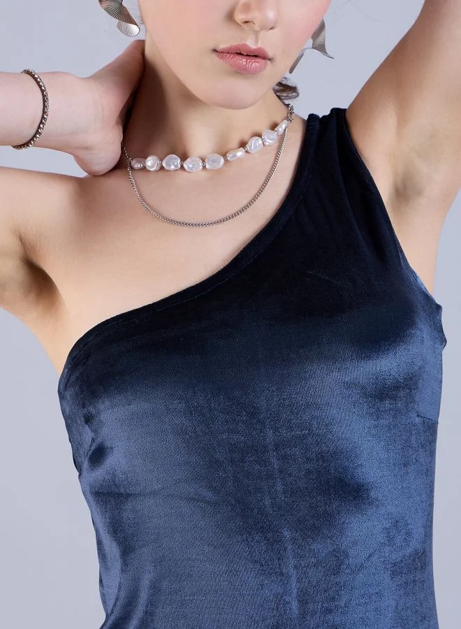 Freehand Women Flared Party Wear Solid One Shoulder Dress