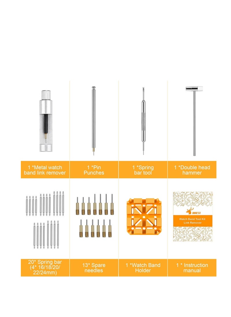 Watch Link Removal Tool, Watch Band Tool Kit, Repair Kit for Watch Bracelet Adjustment and Replacement and Resizing, With User Manual, Watch Link Remover, 20PCS Spring Bars, 13PCS Spare Needle