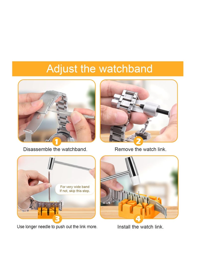 Watch Link Removal Tool, Watch Band Tool Kit, Repair Kit for Watch Bracelet Adjustment and Replacement and Resizing, With User Manual, Watch Link Remover, 20PCS Spring Bars, 13PCS Spare Needle